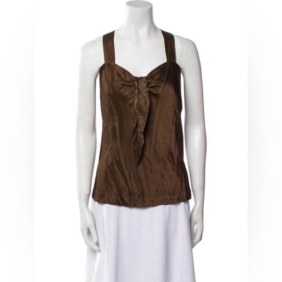 NWT Raquel Allegra Satin Tow Front Blouse Top Chocolate Brown Metallic Designer - Picture 12 of 13